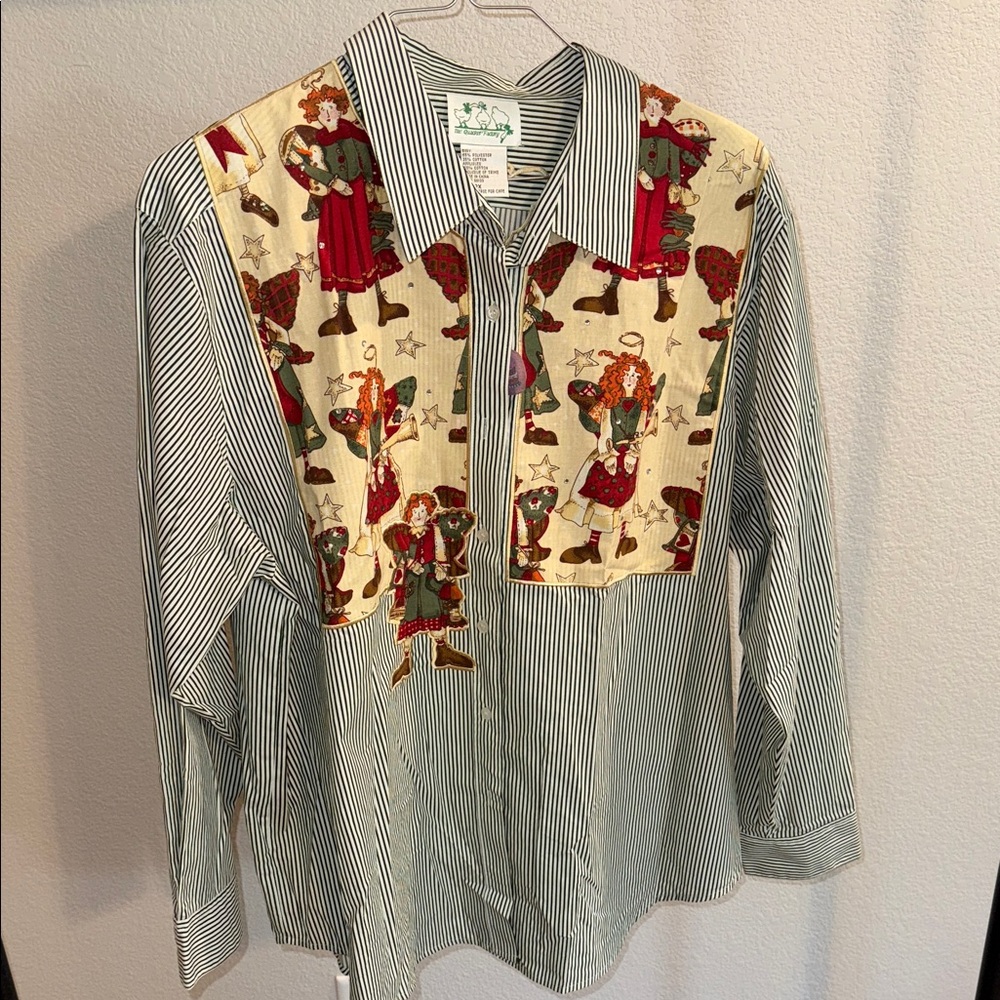 Vintage Quaker Factory Striped button down fairy core Shirt with quilted look 2x - Picture 3 of 11